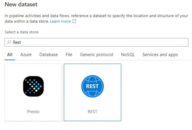 REST API to Azure - REST Dataset